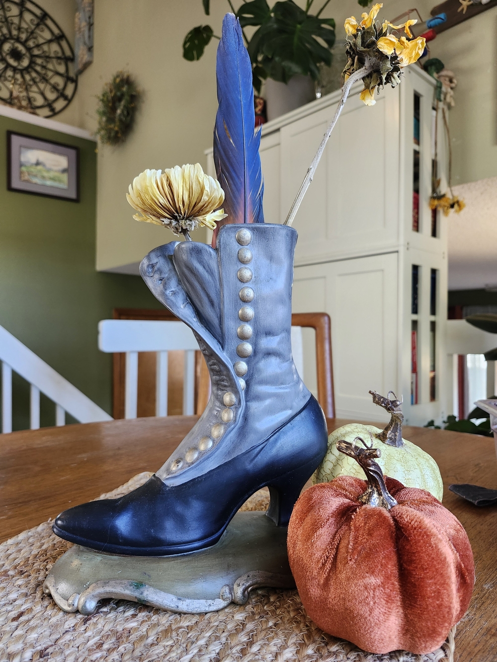 Vintage Black and Gray Victorian Boot Accent Vase